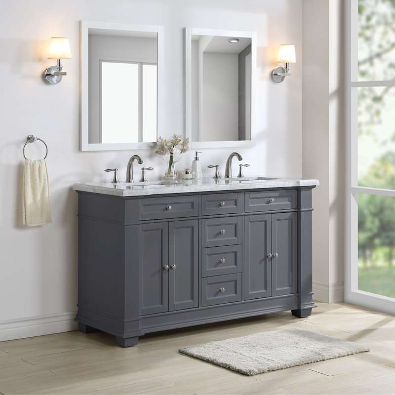 Three Posts™ Merrimack 60'' Free Standing Double Bathroom Vanity with